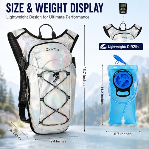 Reflective Hydration Backpack, Hydration Pack - Water Backpack with 2L Hydration Bladder, Essential for Festivals - Rave Hydration Pack for Hiking, Running, Cycling, and Festivals - color: Pearl White