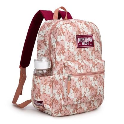 Montana West Backpack for Women Men 2 PCS Lightweight College Bookbags Casual Daypack Backpacks for Commute & Travel - color: Western Pink