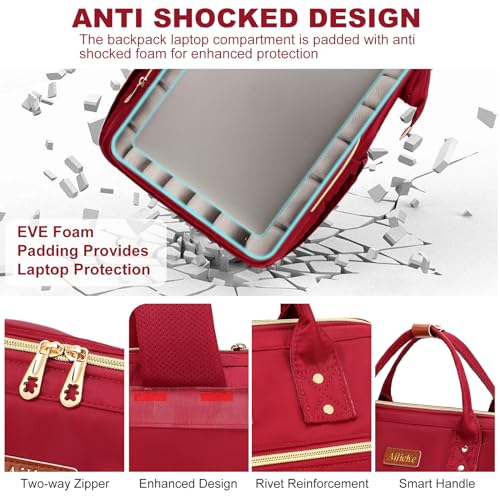 AIJIEKE Lunch Backpack for Women, 15.6 Inch Laptop Backpack with Detachable Insulated Cooler Lunch Box, 2-in-1 Water Resistant Work Computer Bag for Nurse Teacher College Commute, Red - color: Red