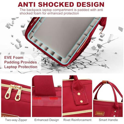 AIJIEKE Lunch Backpack for Women, 15.6 Inch Laptop Backpack with Detachable Insulated Cooler Lunch Box, 2-in-1 Water Resistant Work Computer Bag for Nurse Teacher College Commute, Red - color: Red