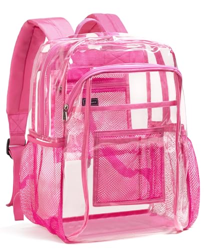 Vorspack Clear Backpack Heavy Duty - Clear Book Bag with Multi-pockets Large See Through Backpack for College Workplace - Pink - color: Pink, size: Large