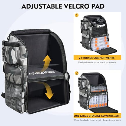 MGB 46L Water-resistant Fishing Tackle Backpack with Rod Holders - color: Grey+black Camo（without Tackle Box）