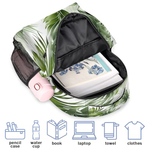 Palm Leaf Backpack with Chest Strap, Casual Backpack for Women Men, 16 Inch Daypack for Travel Work, Tropical Plant Print - color: Turquoise