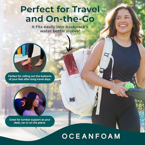 Oceanfoam Ripple Travel Foam Roller (11" x 3.35") Firm Mini Foam Roller for Physical Therapy, Deep Tissue Massage, Back Pain - High Density, Wave Textured - Yoga (Maroon, Blush & Hot Pink Marbled) - color: Maroon, Blush & Hot Pink Marbled