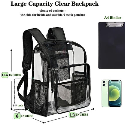 Clear Backpacks for School Large Clear Bookbag with Multi-Pockets PVC Transparent Backpack for College,Work,Pink - color: Pink-1pack