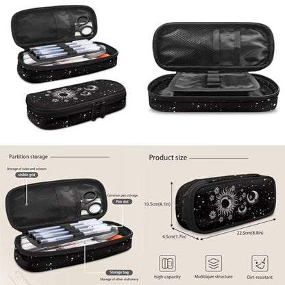 Goth Sun Moon Stars Backpack for Girls Kids Backpack with Lunch Box Water Bottle Bag and Soft Pencil Case 4Pcs Set 17" Bookbag with Large Front Pocket for School Sturdy Elementary School Bag - color: Gothic Sun Moon and Stars