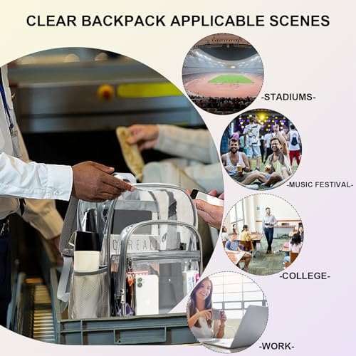 gdbis Clear Backpack Heavy Duty, 17 inch Large PVC Transparent Bag with Reinforced Strap Stitches and Laptop Sleeve See Through Casual Backpack for Work Concert Travel Security - Grey - color: Xl-grey