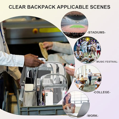 gdbis Clear Backpack Heavy Duty, 17 inch Large PVC Transparent Bag with Reinforced Strap Stitches and Laptop Sleeve See Through Casual Backpack for Work Concert Travel Security - Grey - color: Xl-grey