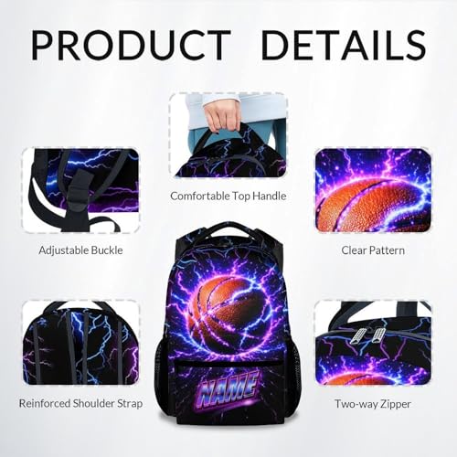 Personalized Kids School Backpacks Boys Basketball Backpack with Name, 17 Inch Custom Sport Bookbag for Teens Youth Team Players - color: Purple