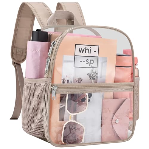 Clear Backpack for Stadium Events, 12x12x6 Small Clear Plastic bag with Reinforced Straps for Game Security Festival Concert - color: Khaki