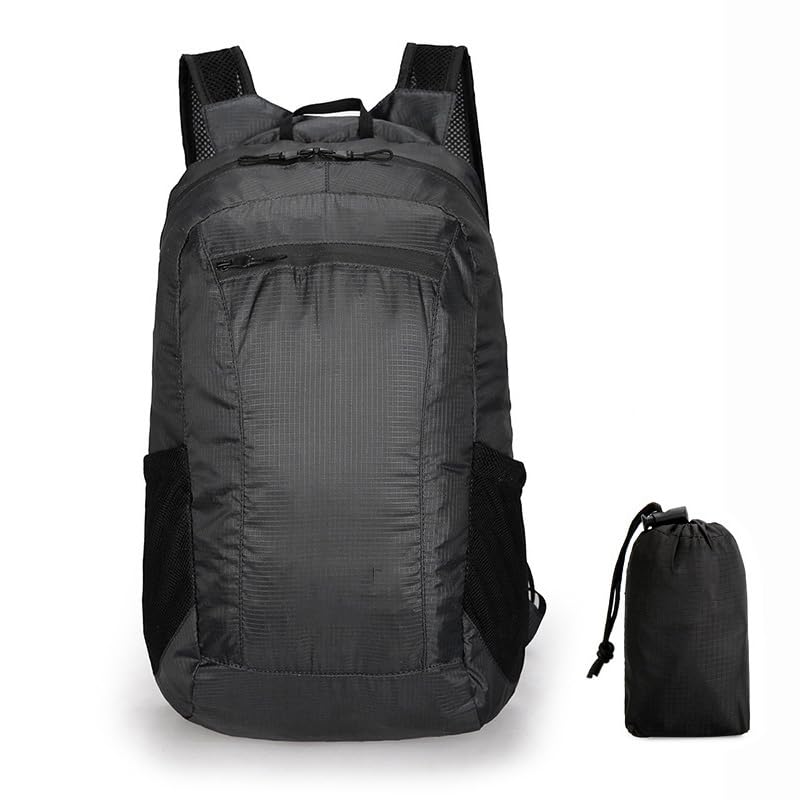 Foldable Daypack, Small Backpack, Hiking Backpack Daypack, Lightweight Waterproof Travel Packable Rucksack for Men and Women - color: Black