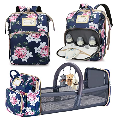 GurZinn Diaper Bag Backpack with Changing Station, Foldable for Bady Toddler, 3 in 1 Large Capacity Newborn Essentials Organizer with Stroller Hook for Girls and Boys（Blue） - color: Blue-f