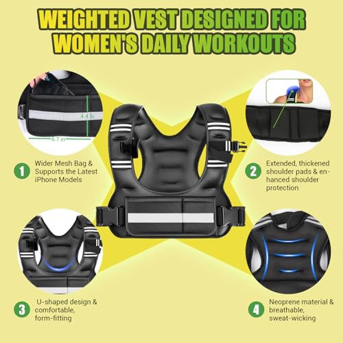 Adjustable Weighted Vest for Women, 6-12lb U-Shaped Weight Vest with 6 Iron Sand Bags & Adjustable Buckle Straps, Rucking Vest with Plus Pockets for Running, Walking and Strength Training - color: Black