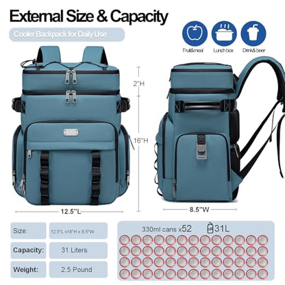 Weitars Insulated Cooler Backpack,Double Deck Waterproof Soft Cooler Bag,Backpack Coolers Leak Proof Lunch Backpack for Men Women for Travel,Camping,Picnic,Beach,Picnic,Outdoor 31L/52 Can - color: Blue