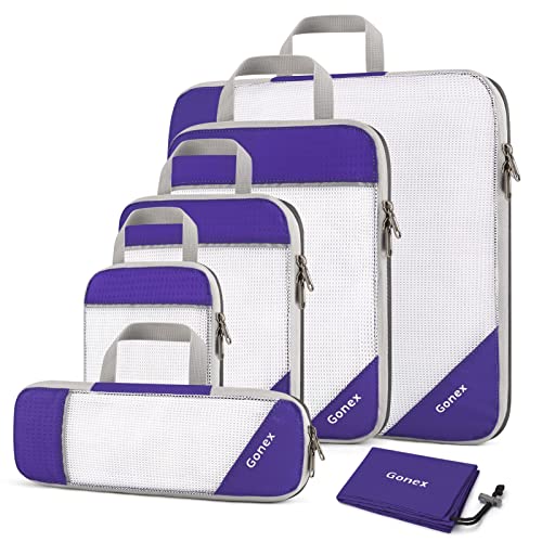 Compression Packing Cubes, Gonex Extensible Storage Mesh Bags Organizers - color: 6-Purple, size: Set of 6