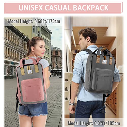 VASCHY School Backpack for Women/Teen Girls, Travel Backpack Water Resistant College High School Computer Bag Student Bookbag, Pink and Gray