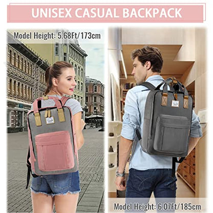 VASCHY School Backpack for Women/Teen Girls, Travel Backpack Water Resistant College High School Computer Bag Student Bookbag, Pink and Gray