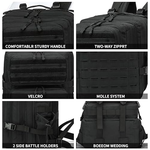 Military Tactical Backpack 45L/25L 3 Day Assault Pack Molle Daypack Hiking Backpack for Men and Women - color: Black-2, size: 45L