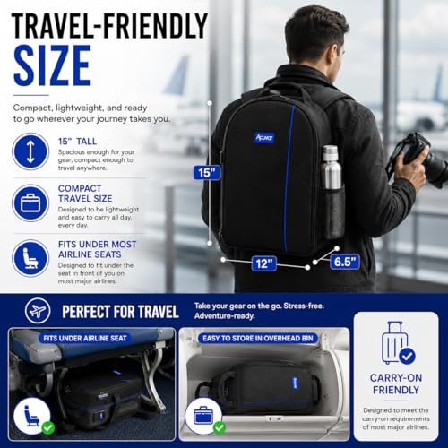 Acuvar Camera Backpack Bag for DSLR & Mirrorless Cameras – Padded Camera Case with Customizable Dividers, Rain Cover, Laptop Storage, Fits Canon Nikon Sony Camera & Lenses