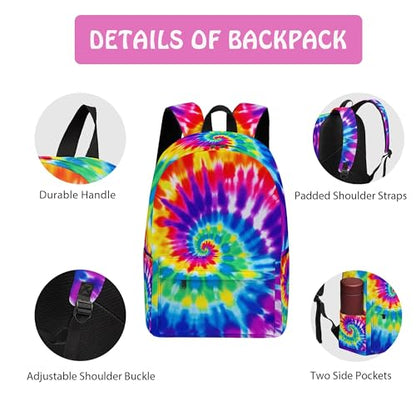 3PCS Backpack for Boys Girls, Kids Tiedye Back to School Backpack Sets with Lunch Bag Pencil Case, 17 Inch Lightweight Bookpack 3 in 1 Set for Teens Elementary Middle High School Students - color: Tiedye