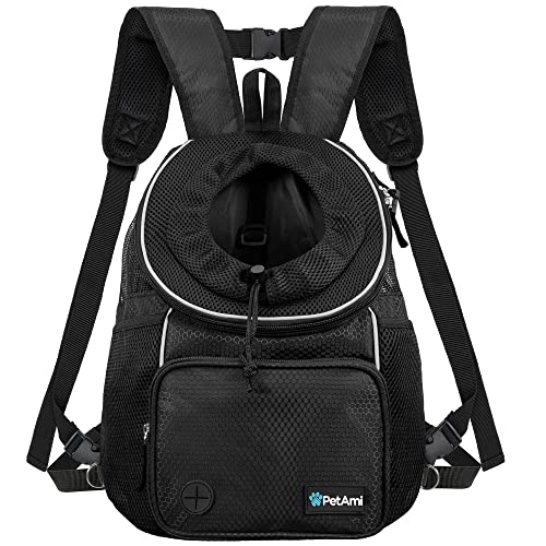 PetAmi Dog Front Carrier Backpack, Adjustable Dog Pet Cat Chest Carrier Backpack, Ventilated Dog Carrier for Hiking Camping Travel, Small Medium Dog Puppy Large Cat Carrying Bag, Max 15 lbs, Black - color: Black, size: Large (15.5x9x18)