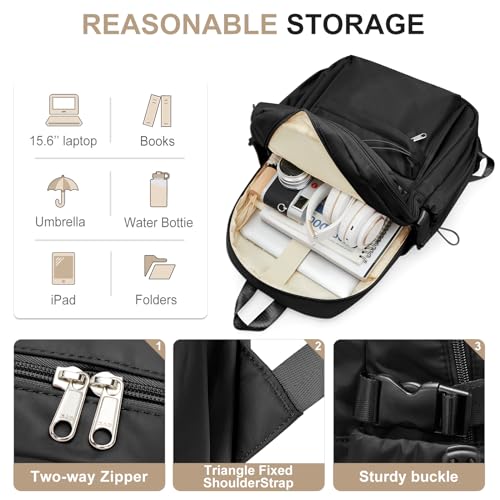 Black Backpacks For College Students Women,Aesthetic Bookbag,Casual Dayback Small Travel Backpacks,Waterproof Middle School Backpack For Teens Girls Boys - color: Black