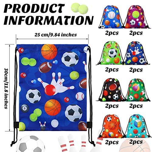 Jetec Sports Ball Themed Sports Party Favor Gift Goodie Bags Drawstring Backpack Birthday Party Supplies(16 Pieces)