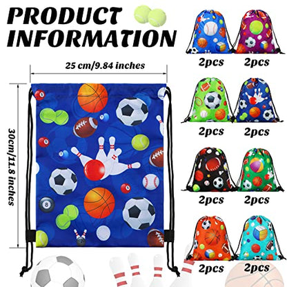 Jetec Sports Ball Themed Sports Party Favor Gift Goodie Bags Drawstring Backpack Birthday Party Supplies(16 Pieces)