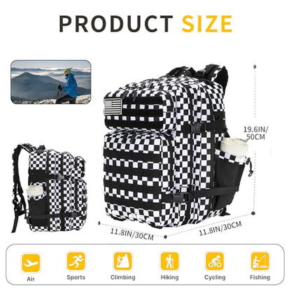 Lovelinks21 45L Tactical Assault Backpack 3 day assault pack with Molle Waterproof backpack Rucksack for Tactical Backpacks (Black and white check) - color: Black and White Check