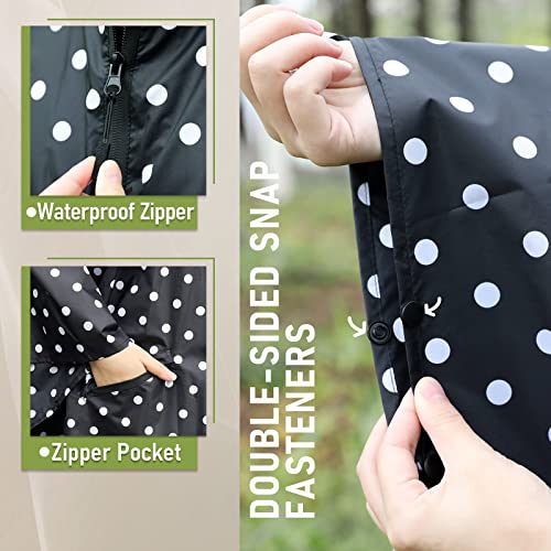 SaphiRose Unisex Rain Poncho Waterproof Raincoat Hooded for Adults Women with Pockets - color: Black Point