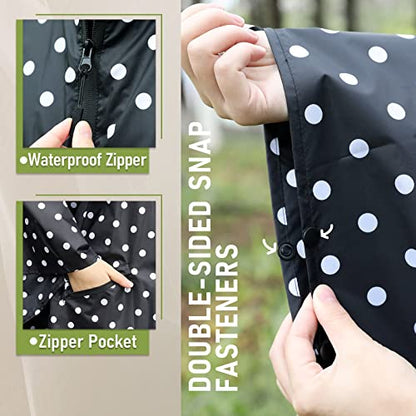 SaphiRose Unisex Rain Poncho Waterproof Raincoat Hooded for Adults Women with Pockets - color: Black Point