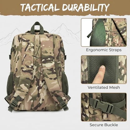 Army Green 35L Tactical Military Backpack, Molle System Hiking Backpack for Men Women, Water Resistant Outdoor Rucksack Fits 16 Inch Laptop for Camping Hunting Trekking - color: Camo Backpack Single Pack 1