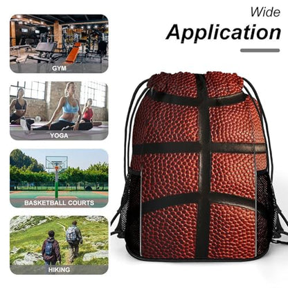 Basketball Drawstring Backpack Gym Bag With Shoe Compartment String Bag Sport Beach Swimming Sackpack For Women Men - color: Basketball