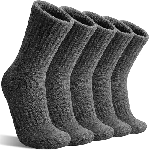 MOGGEI 5 Pairs Womens Merino Wool Socks Hiking Warm Winter Thick Thermal Crew Cozy Cabin Ladies Gift Comfy Boot Work Socks - color: Grey