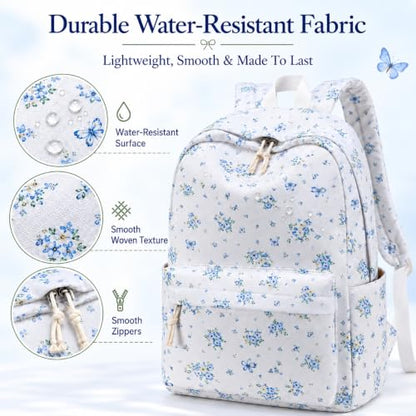 Bluboon School Backpack for Teen Girls Women Laptop Backpack College Bookbags Middle School Travel Work Commuter Back Pack - color: Blue Flora