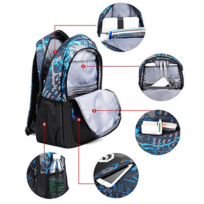 School Backpack for Boys, 14 Inch Laptop Backpack with USB Charging Port, Anti-theft Lock, Lunch Bag & Pencil Case, Lightweight Water Resistant Bookbag Daypack - style: Boy-blue