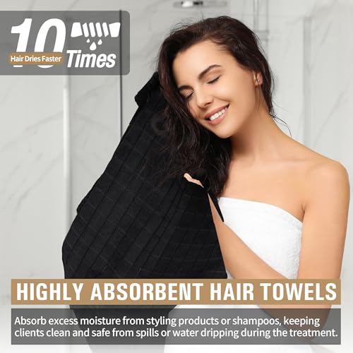Salon Towels, 24 Pack Black Hand Towels for Bathroom, 16 x 27 Inches Bulk Quick Dry Absorbent Microfiber Hair Towel, Bathroom Towels for Gym Spa Barber Pedicure Makeup & Beauty