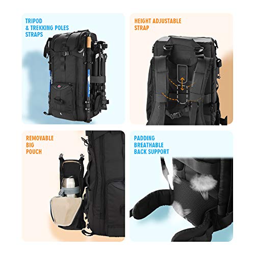 41L Large Professional DSLR Camera Backpack & Laptop Travel Camera Bag With Rain Cover for Digital Cameras, Tablet, Lens Kit for Full Frame Mirrorless Digital Camera - size: 41L