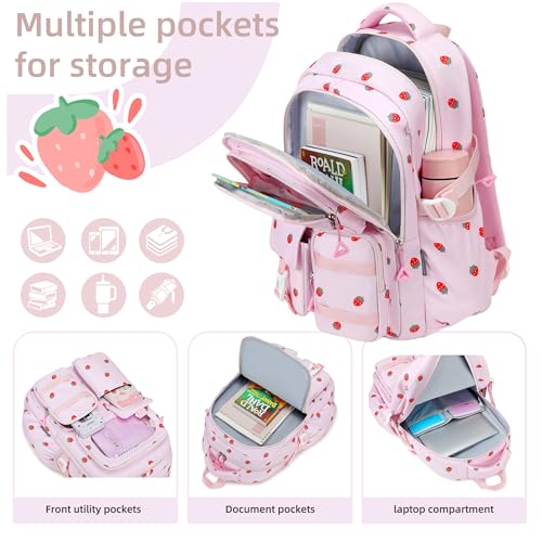 AO ALI VICTORY Backpack for Girls with Lunch Bag Kids School Bags for Elementary Middle School Students Cute Bookbag (strawberry) - color: Strawberry