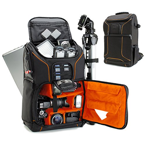 USA Gear Camera Backpack for Photographers DSLR/SLR/Mirrorless Camera Bag with Laptop Slot, Rain Cover, Tripod Holder - color: Orange