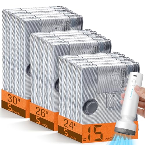 15 Pack Vacuum Storage Bags for Travel with Cordless Pump, Space Saver Bags for Clothes, Compression Packing Bags for Luggage, 15 Combo Size - size: 15 Combo Size