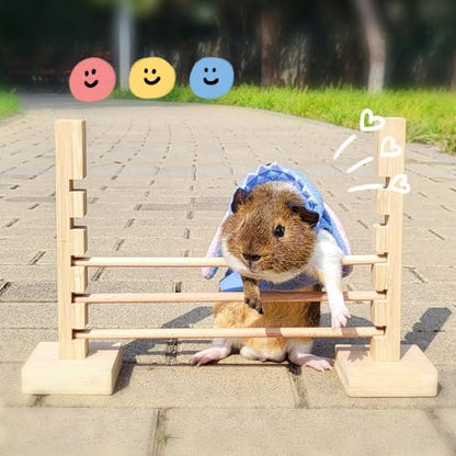 Guinea Pig Jump Bar Natural Wood Obstacle Game Activity Toys Set Adjustable Height Training Hurdles Exercise Small Animal Toys for Bunny Dwarf Rabbit Chinchilla (Wood)