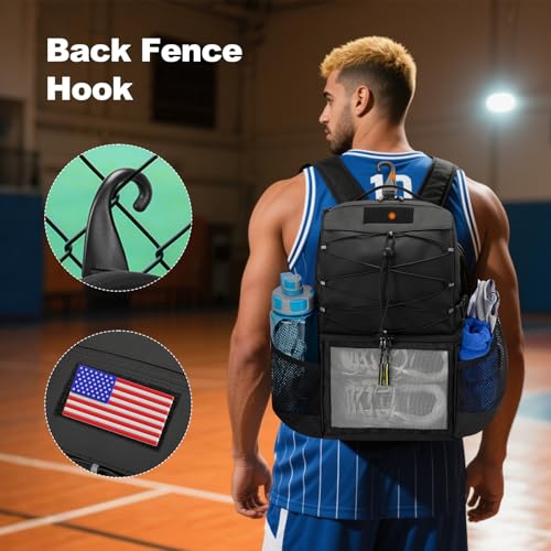 TANGCORLE Basketball Backpack Large Sports Equipment Bag with Separate Ball & Shoes Compartment, Sports Backpack Fit Soccer Volleyball Backpack