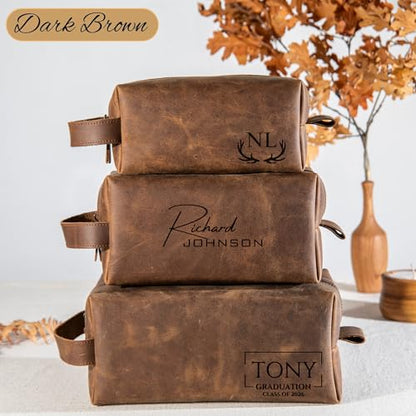 Graduation Gifts, Personalized Leather Toiletry Bag for Men, High School College Masters Degree Gift for Him, Groomsmen, Husband, Dad, Boyfriend, Birthday, Anniversary, Wedding, Father Day Gifts - color: Graduation Gifts