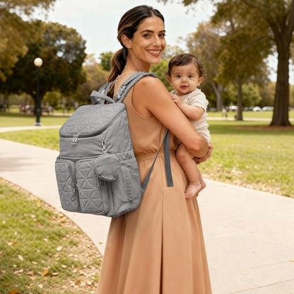 G4Free Diaper Bag Backpack for Moms Dads Travel Baby Bag with Pacifier Case & Insulated Pockets,Grey - color: Grey
