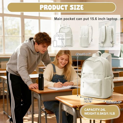 VECAVE School Backpack Beige College High School Bags backpack for Boys Girls Teens Waterproof Bookbag Casual Lightweight Travel Rucksack Daypack Backpacks for Men Women - color: A1-beige