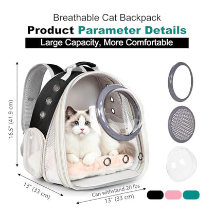 Front Extension Cat Backpack Carrier, Pet Travel Backpack for Kitten and Small Dogs, Clear Bubble Window Space Capsule Astronaut Liked Portable Vet Visit Book Bag Airline Approved - color: Black
