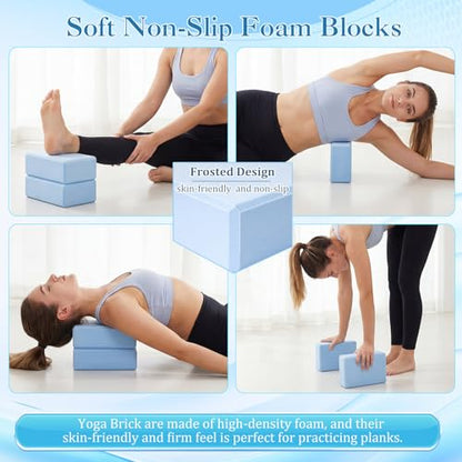 Pilates Set with 2 Yoga Exercise Balls (25.6”&9.8”), Yoga Block, Stretch Strap & Foot Pump, Stability Fitness Ball Kit for Home Gym Equipment Workout Pregnancy Physical Therapy - color: Blue