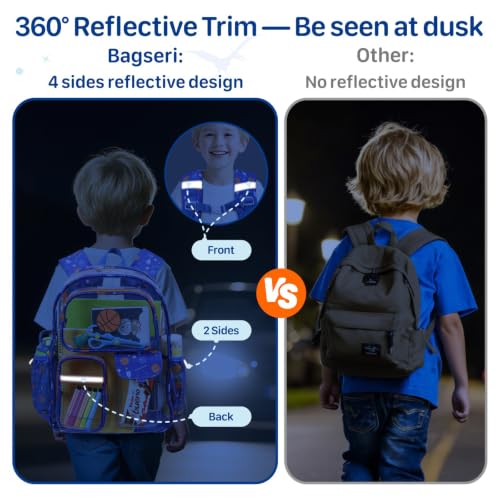 Bagseri Clear Backpack for Boys, 15 Inch Heavy Duty Kids Transparent Bookbag for School Kindergarten to 2nd Grade, Fits 12.5 Inch Folders, High Visibility Reflective Strips, Blue Basketball - color: 1pcs, A-blue Basketball, style: Backpack