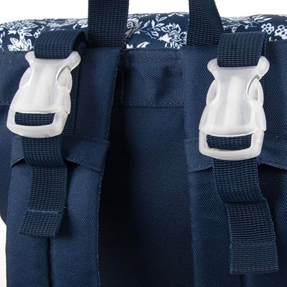 Multi-Function Floral Diaper Backpack and Travel Nappy Baby Bag with Changing Pad and Stroller Straps - color: Navy Blue Floral